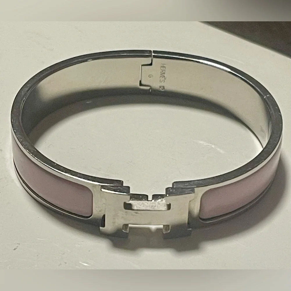 Hermès Clic Clac H Bracelet PM Pink Palladium Enamel Narrow Bangle - Picture 7 of 8
